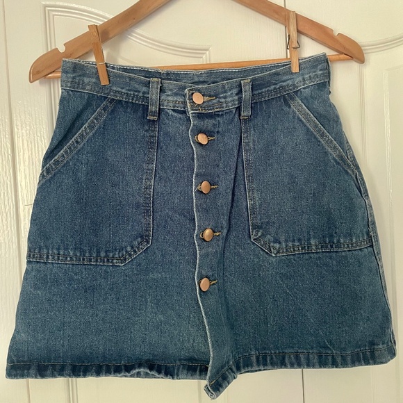 Vintage Button-Up Medium Wash Mini Jean Skirt | Size M - Picture 1 of 5